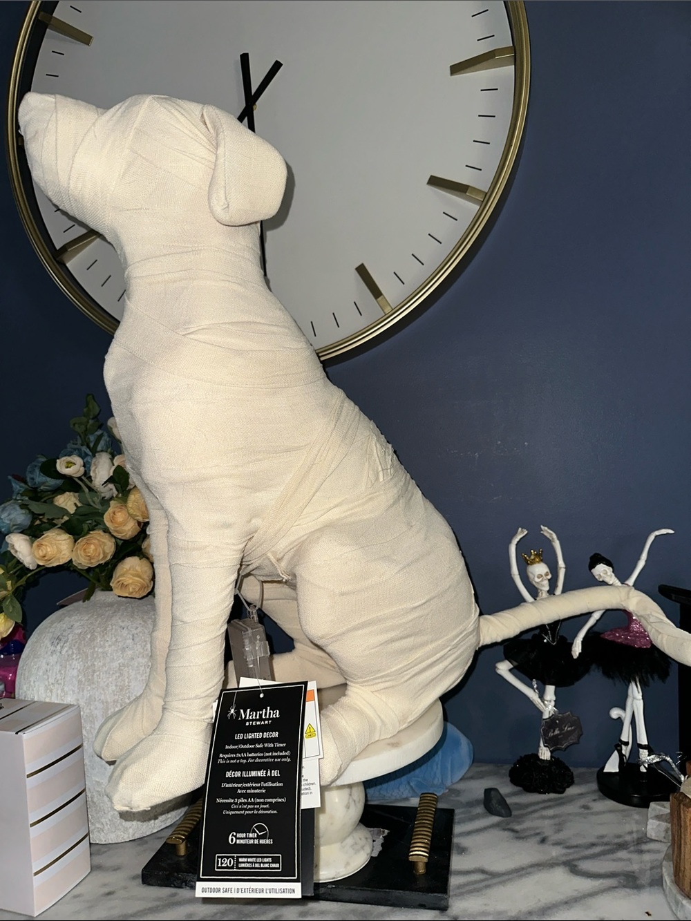 Martha Stewart Cream Wrapped Fabric Halloween Dog mummy Sculpture